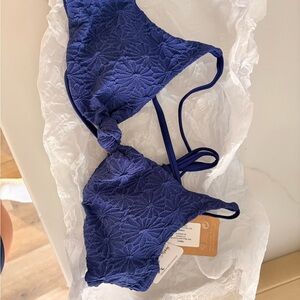 Textured Blue Triangle Bikini Top - Women Swim Bikinis